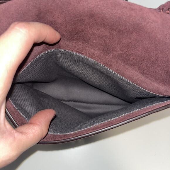 Kenneth Cole Genuine Leather Suede Crossbody Bag Purple long Copper Chain - Picture 7 of 10